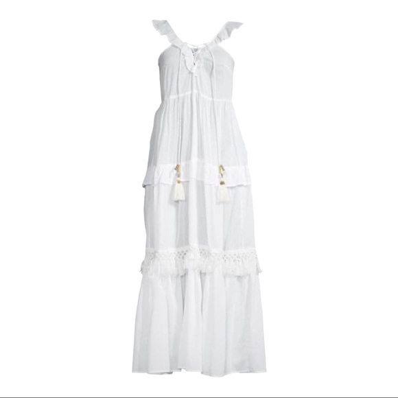 True destinations White prairie flutter strap sleeveless tiered boho maxi dress - Picture 1 of 13